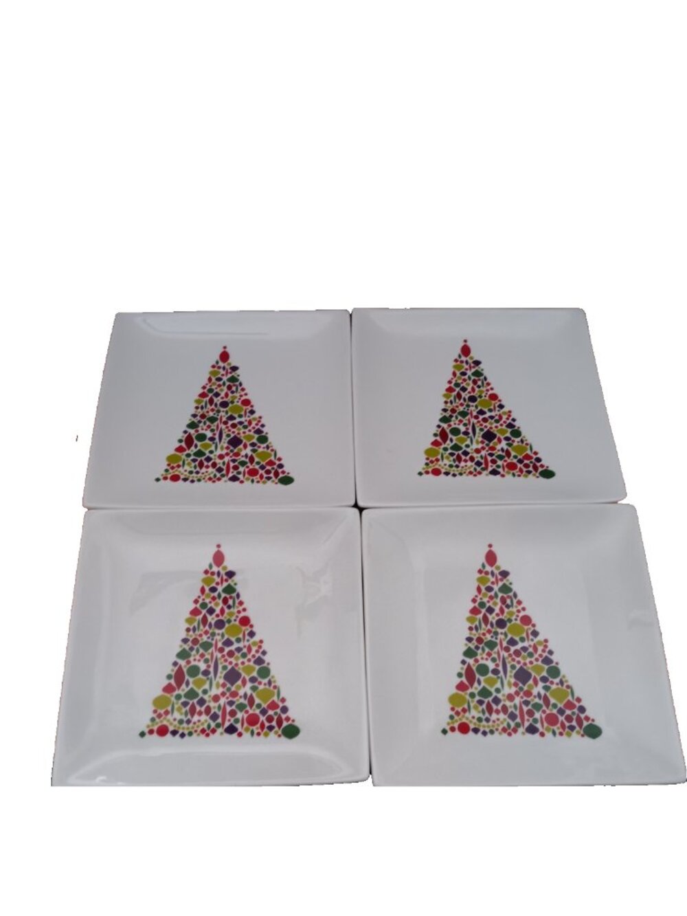 Crate and Barrel Dessert Appetizer Plates Geometric Christmas Trees 6" Retired